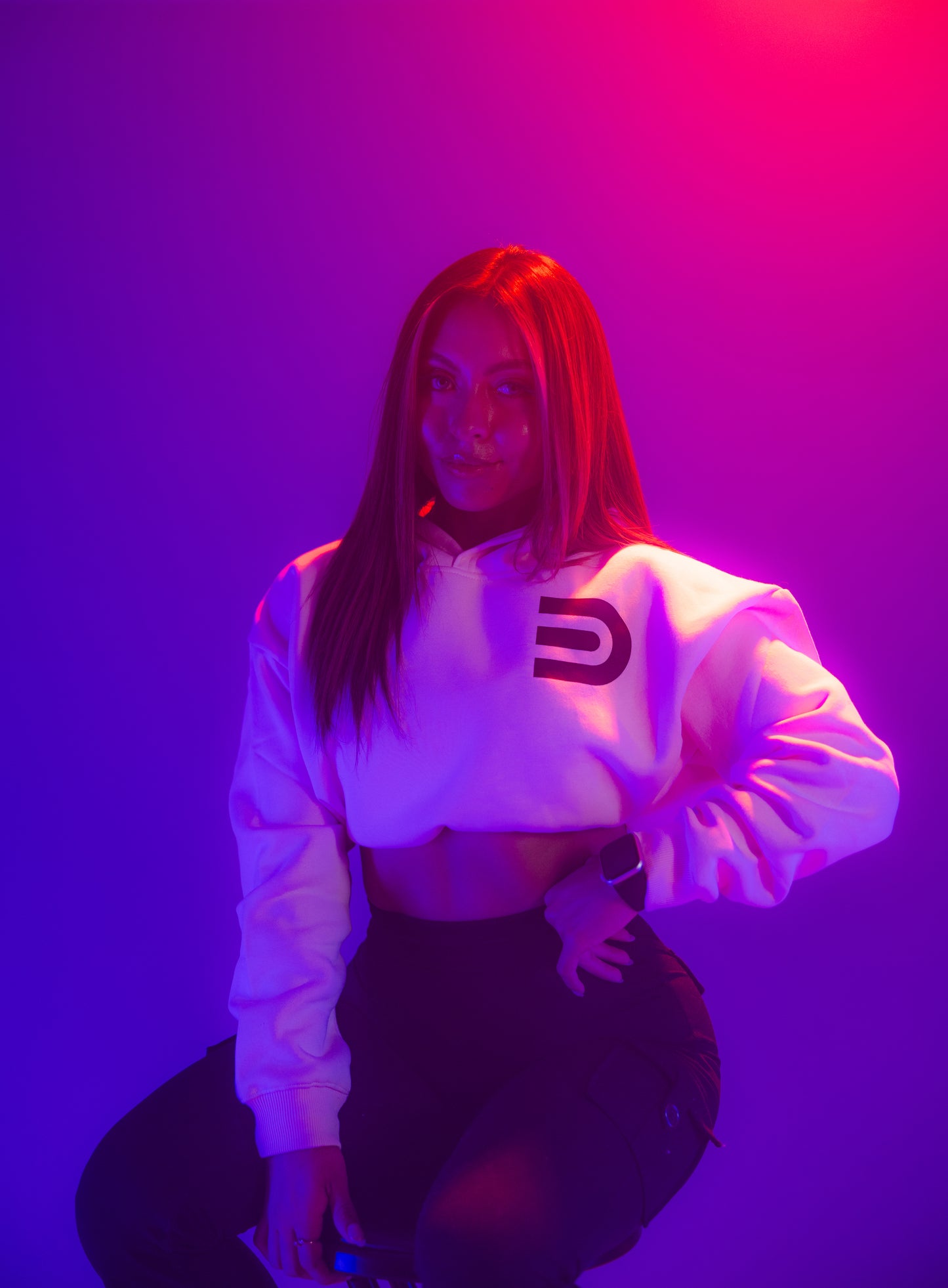 EgoDrvn Pink Crop Top Hoodie (Women's)