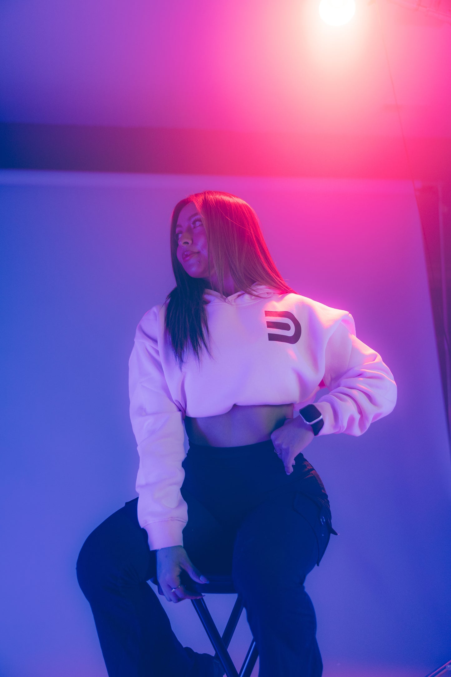 EgoDrvn Pink Crop Top Hoodie (Women's)