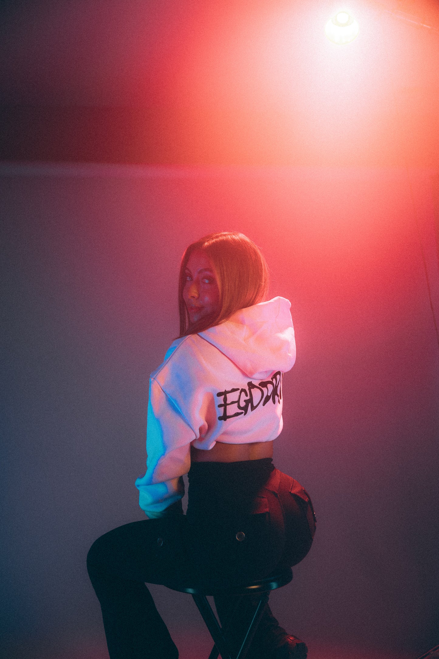 EgoDrvn Pink Crop Top Hoodie (Women's)