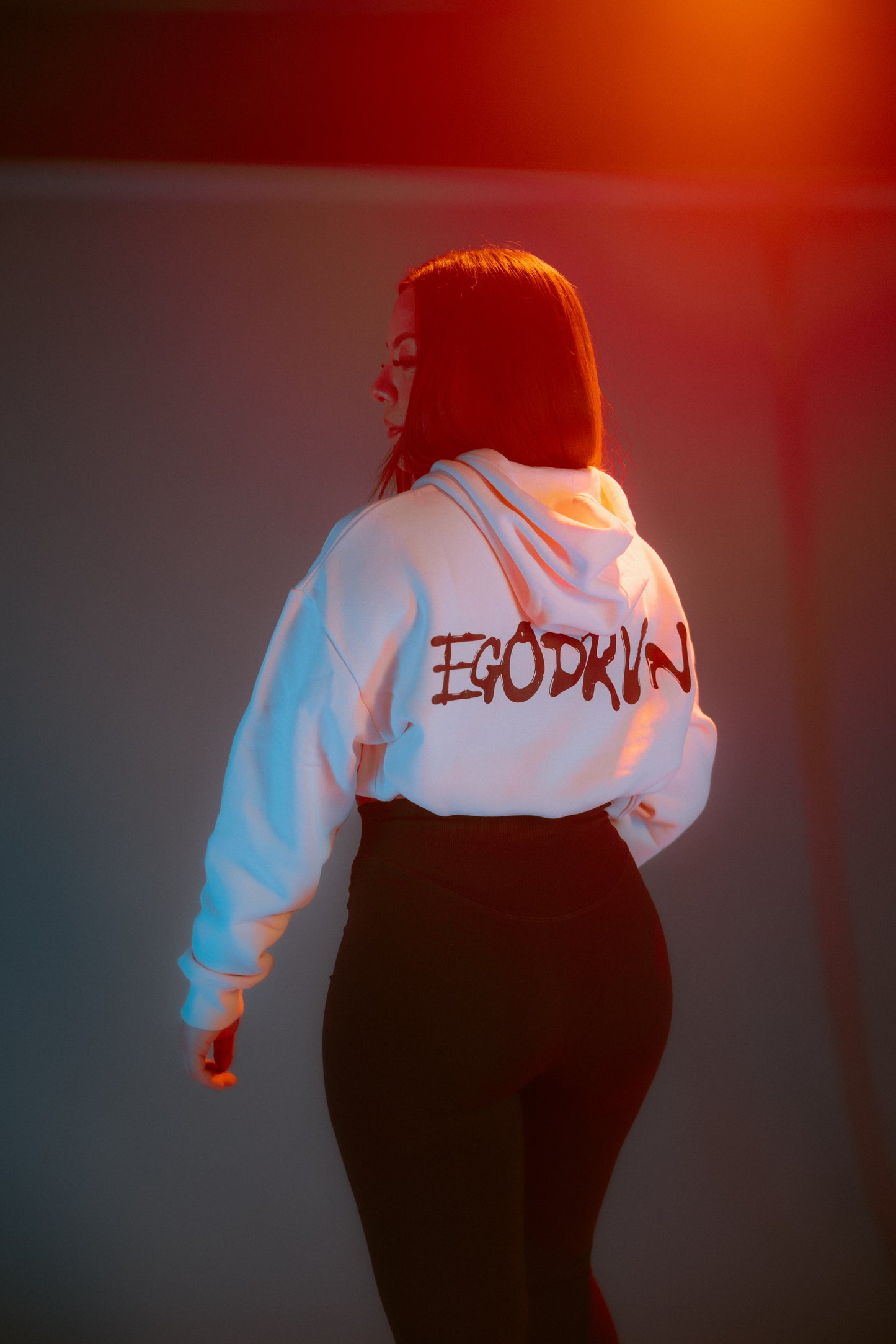EgoDrvn Cream Crop Top Hoodie (Women's)